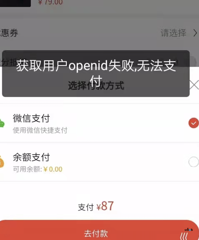 下單提示獲取不到open_id