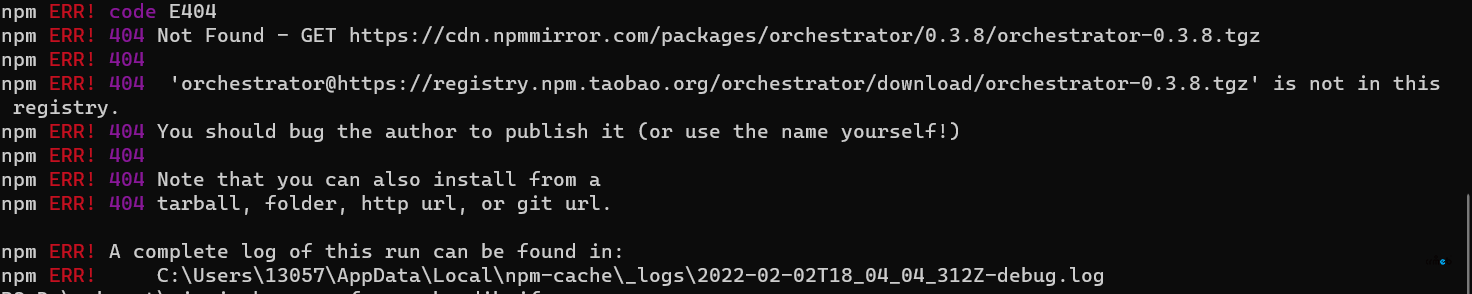 本地運(yùn)行pc端，npm install 報(bào)錯(cuò) e404 ,請(qǐng)問這個(gè)怎么解決??？？
